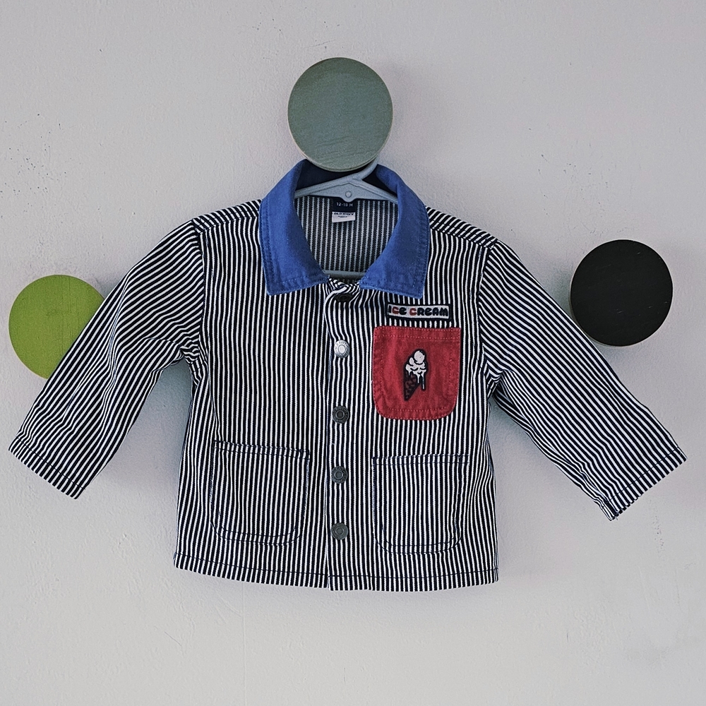 Toddler Striped Denim Jacket Sz 12-18M In Blue/red/white